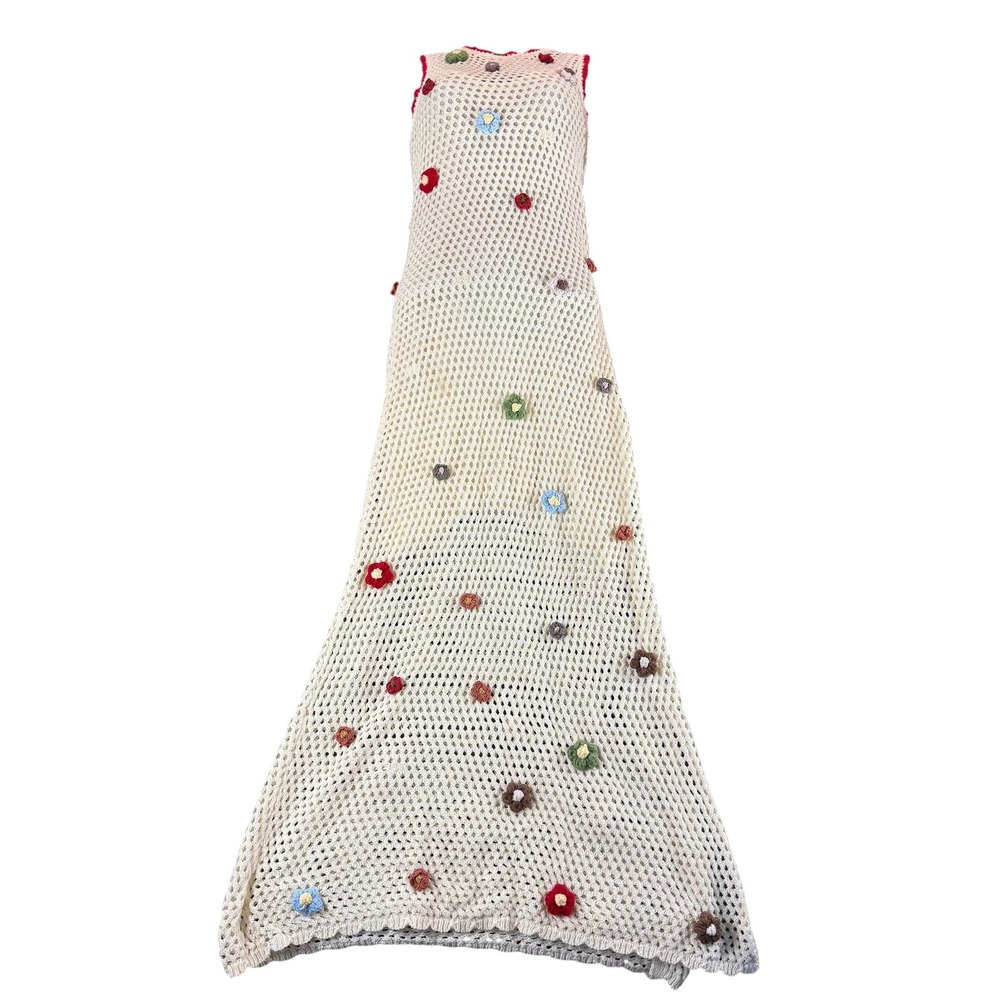 Callahan Knitwear Cream Crochet‎ Maxi Dress 3D Floral Applique Boho Sleeveless